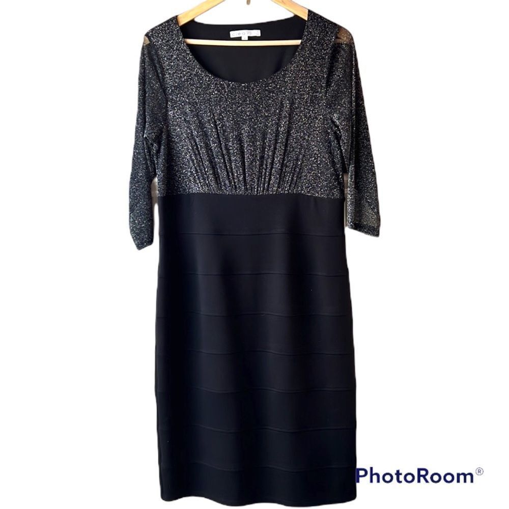 Cleo Silver and Black 3/4 Length Sleeve Dress Size 12